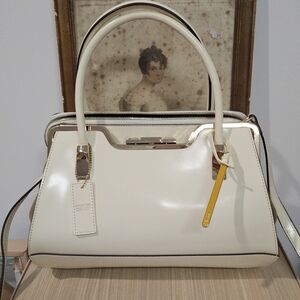 CROMIA STUNNING CREAM KHAKI LEATHER AND SUEDE SATCHEL